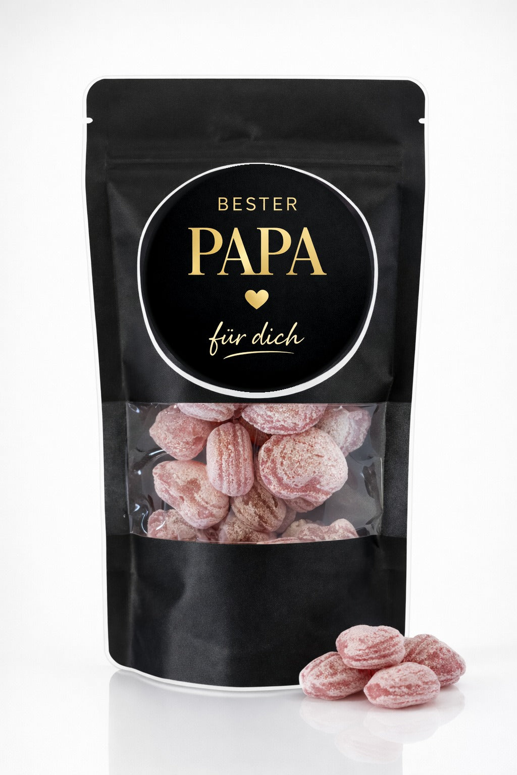 Bester Papa – Himbeerherzen Bonbons im Doybag