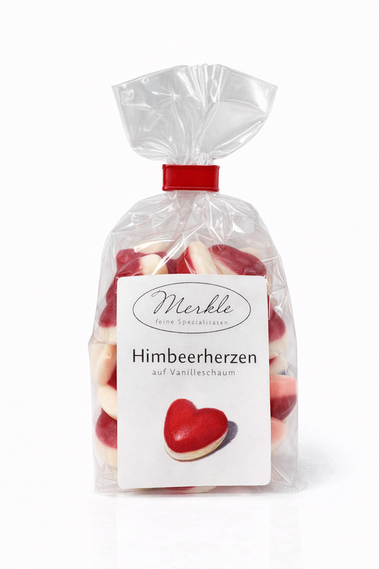 Himbeerherzen auf Vanilleschaum, 100 Gramm
