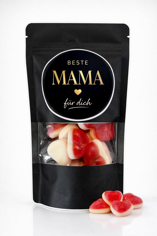 Beste Mama – Fruchtgummi-Herzen im Doybag