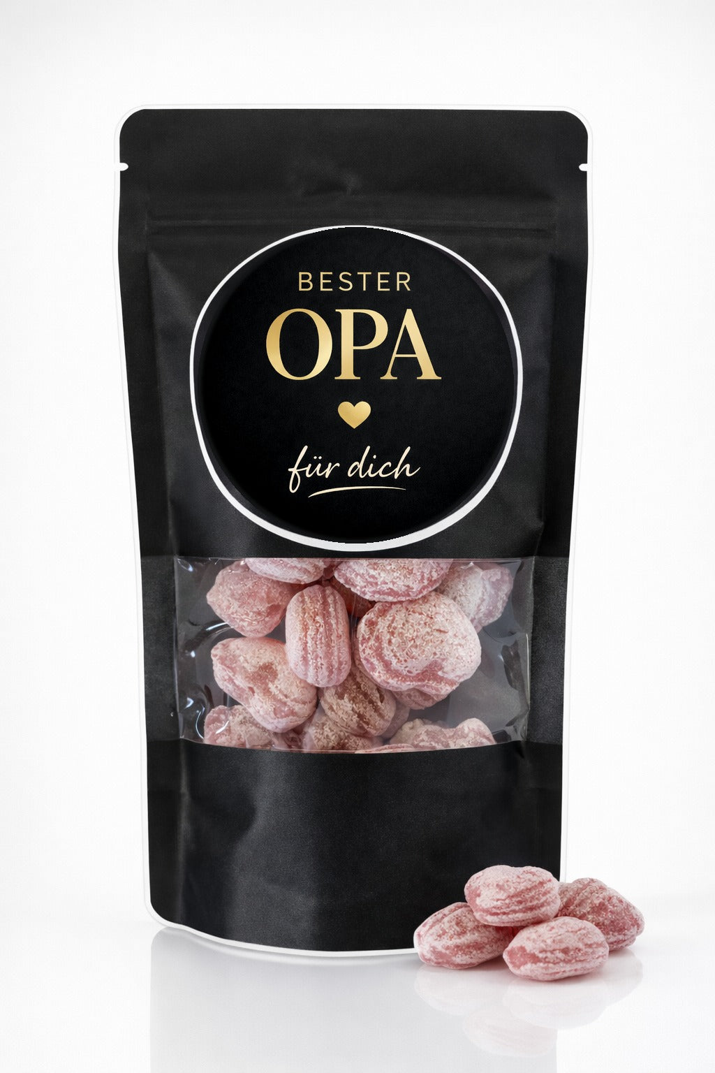 Bester Opa – Himbeerherzen Bonbons im Doybag