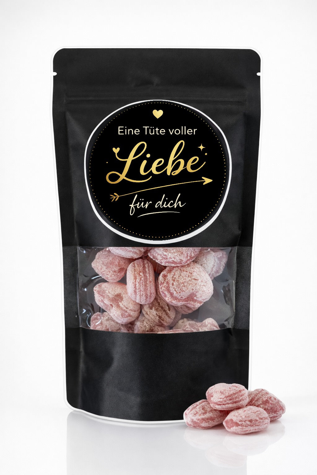 Eine Tüte voller Liebe – Himbeerherzen Bonbons im Doybag