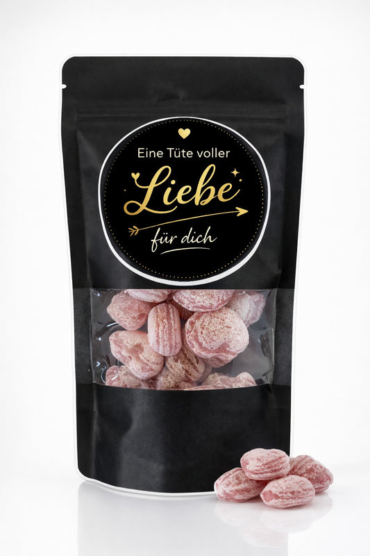 Eine Tüte voller Liebe – Himbeerherzen Bonbons im Doybag