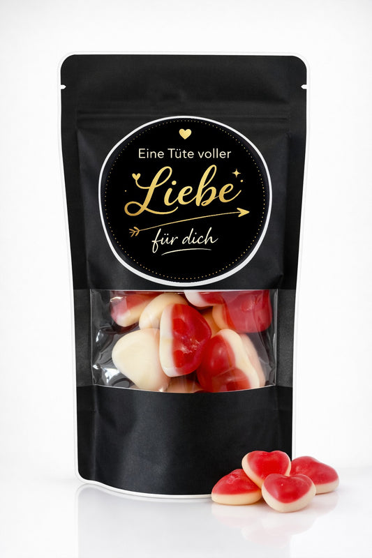 Eine Tüte voller Liebe – Fruchtgummi-Herzen im Doybag